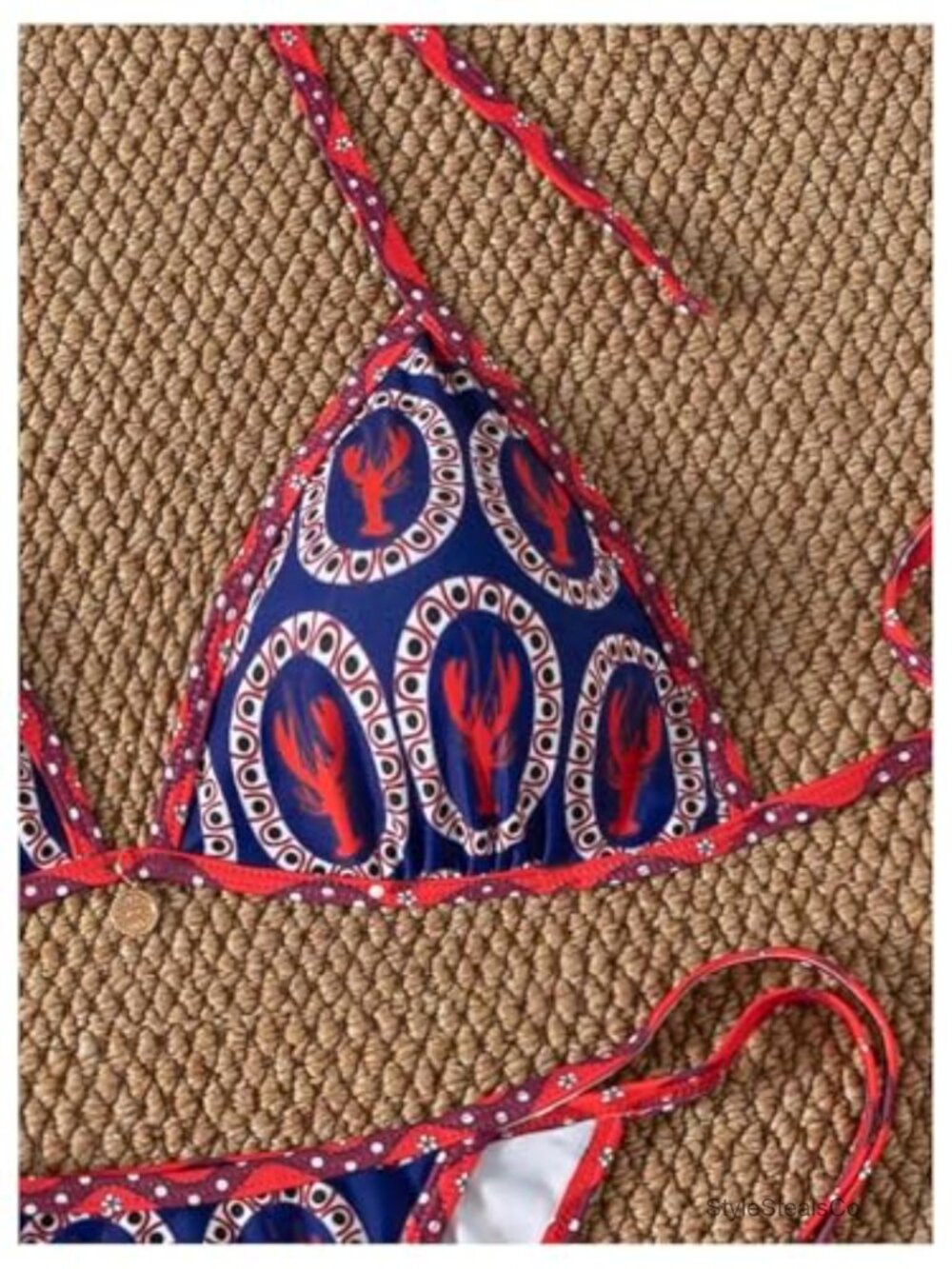 2 Piece Boho Bikini Set Halter Neck Tie Side Thong Bathing Suit - Picture 3 of 5